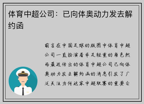 体育中超公司：已向体奥动力发去解约函