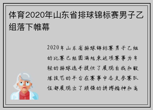 体育2020年山东省排球锦标赛男子乙组落下帷幕